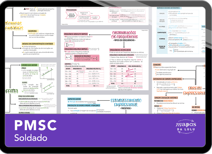 Mapas da Lulu. Os melhores e mais completos mapas mentais para o concurso da Polícia Militar de Santa Catarina (PMSC). Totalmente atualizados e com download liberado.