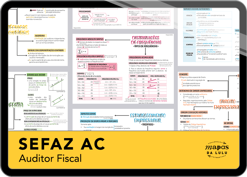 Mapas da Lulu. Os melhores e mais completos mapas mentais para o concurso de Auditor Fiscal da SEFAZ-AC. Totalmente atualizados e com download liberado.