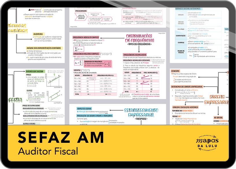 Mapas da Lulu. Os melhores e mais completos mapas mentais para o concurso de Auditor Fiscal da SEFAZ-AM. Totalmente atualizados e com download liberado.