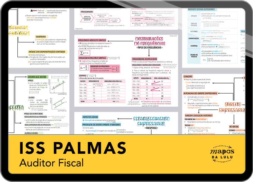 Mapas da Lulu. Os melhores e mais completos mapas mentais para o concurso de Auditor Fiscal do ISS Palmas. Totalmente atualizados e com download liberado.