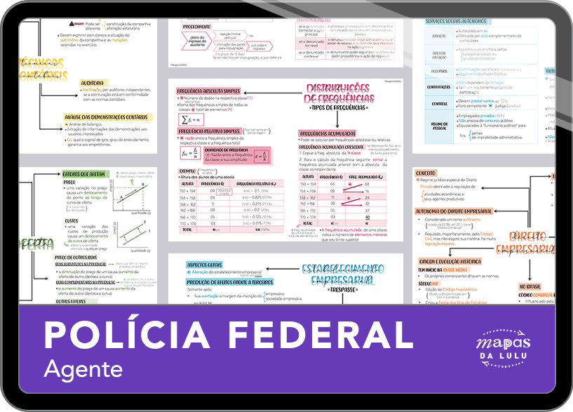 Os melhores e mais completos mapas mentais para o concurso de agente da Polícia Federal (PF). Totalmente atualizados e com download liberado.