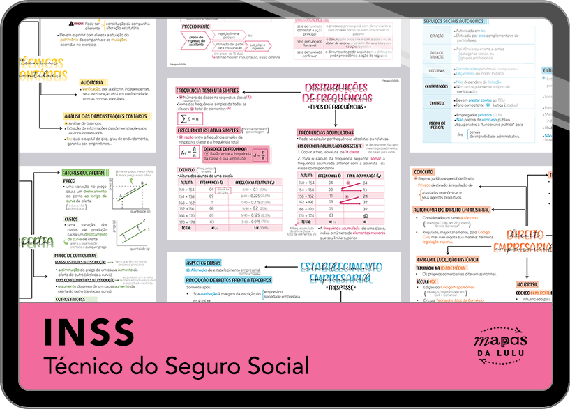 Mapas da Lulu. Os melhores e mais completos mapas mentais para o concurso de Ténico do INSS. Totalmente atualizados e com download liberado.