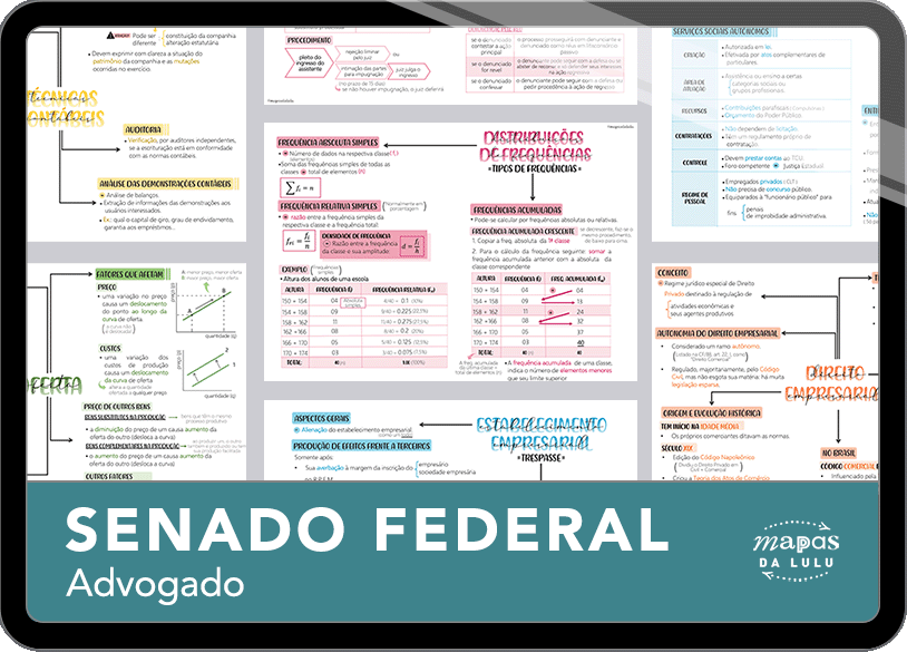Mapas da Lulu. Os melhores e mais completos mapas mentais para o concurso de Advogado do Senado. Totalmente atualizados e com download liberado.