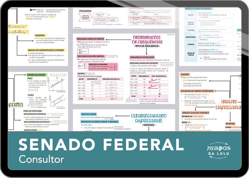 Mapas da Lulu. Os melhores e mais completos mapas mentais para o concurso de Consultor do Senado. Totalmente atualizados e com download liberado.