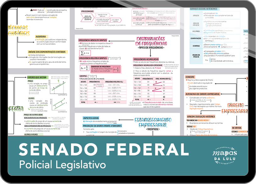 Mapas da Lulu. Os melhores e mais completos mapas mentais para o concurso de Policial Legislativo do Senado. Totalmente atualizados e com download liberado.