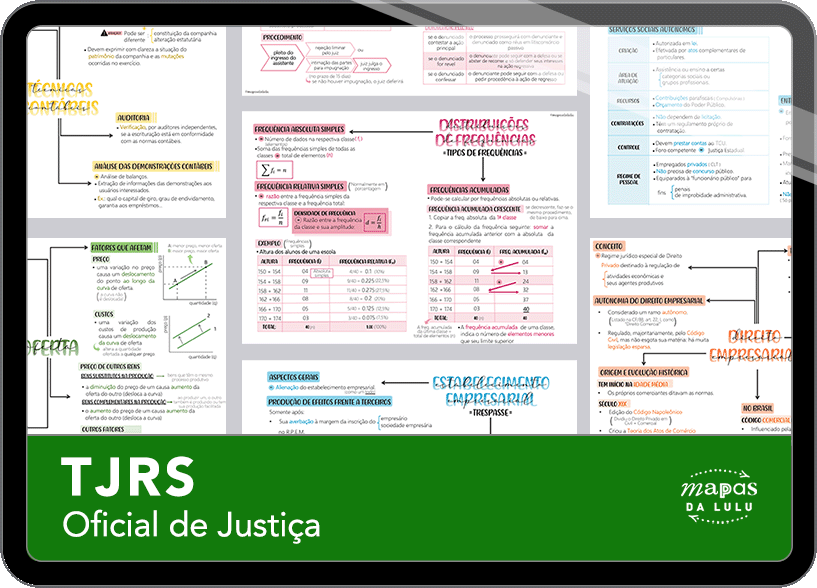 Mapas da Lulu. Os melhores e mais completos mapas mentais para o concurso de Oficial de Justiça do TJRS. Totalmente atualizados e com download liberado.