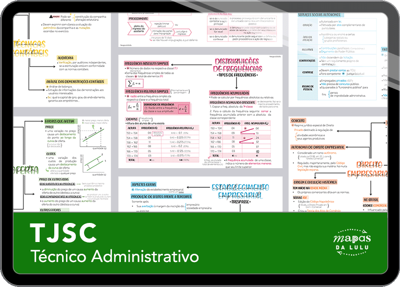 Mapas da Lulu. Os melhores e mais completos mapas mentais para o concurso de Técnico Administrativo do TJSC. Totalmente atualizados e com download liberado.