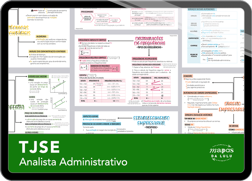 Mapas da Lulu. Os melhores e mais completos mapas mentais para o concurso de Analista Administrativo do TJSE. Totalmente atualizados e com download liberado.