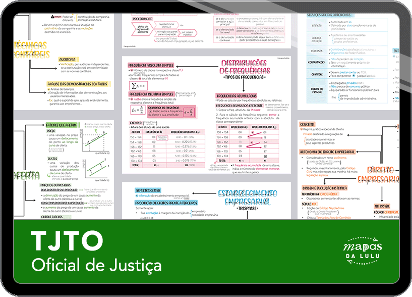 Mapas da Lulu. Os melhores e mais completos mapas mentais para o concurso de Oficial de Justiça do TJTO. Totalmente atualizados e com download liberado.