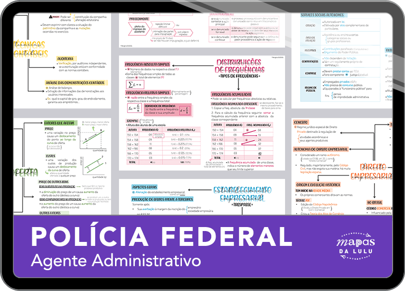 Mapas da Lulu. Os melhores e mais completos mapas mentais para o concurso de agente administrativo da Polícia Federal (PF). Totalmente atualizados e com download liberado.
